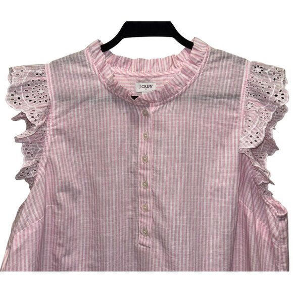 J.Crew Womens Striped ruffle front flutter-sleeve top Size XL Pink And White - Picture 4 of 7